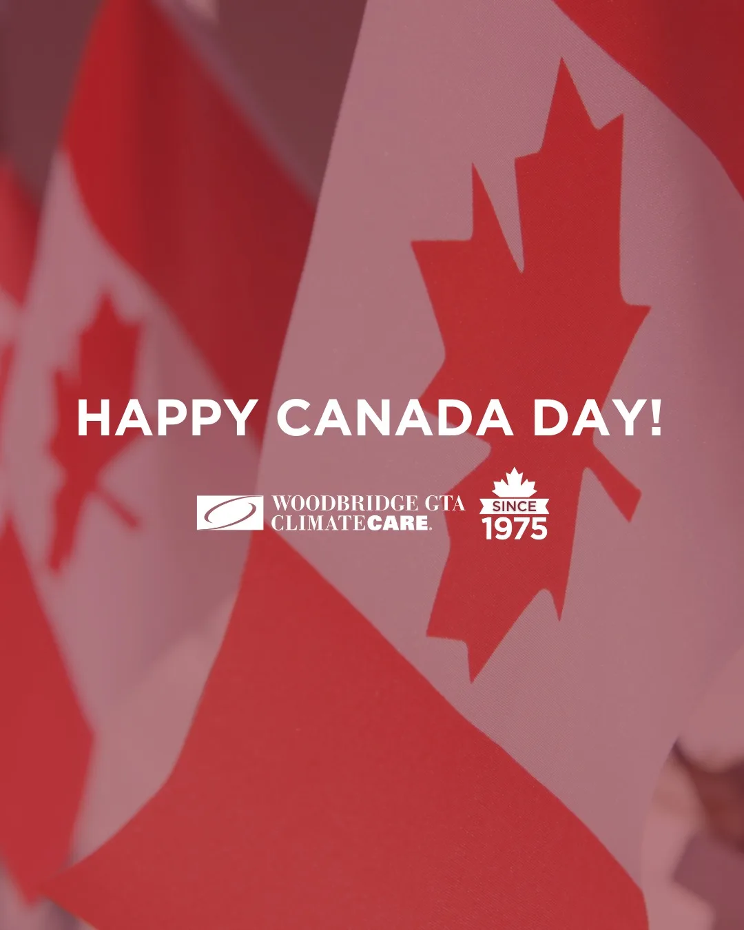 Canadian flags celebrating Canada Day with company logo