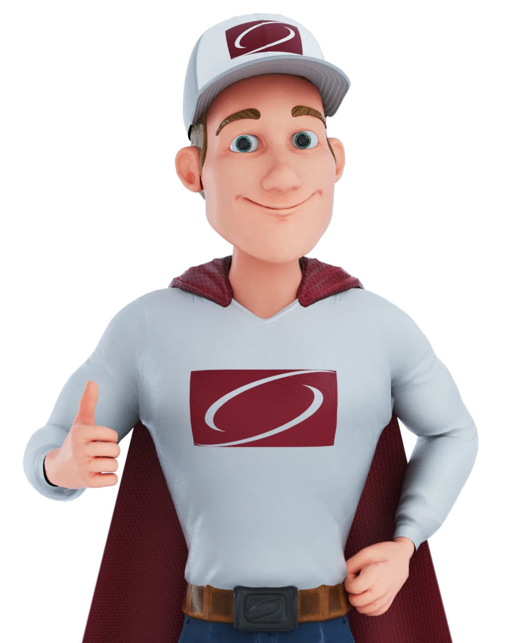 A cartoon mascot with a thumbs-up gesture.