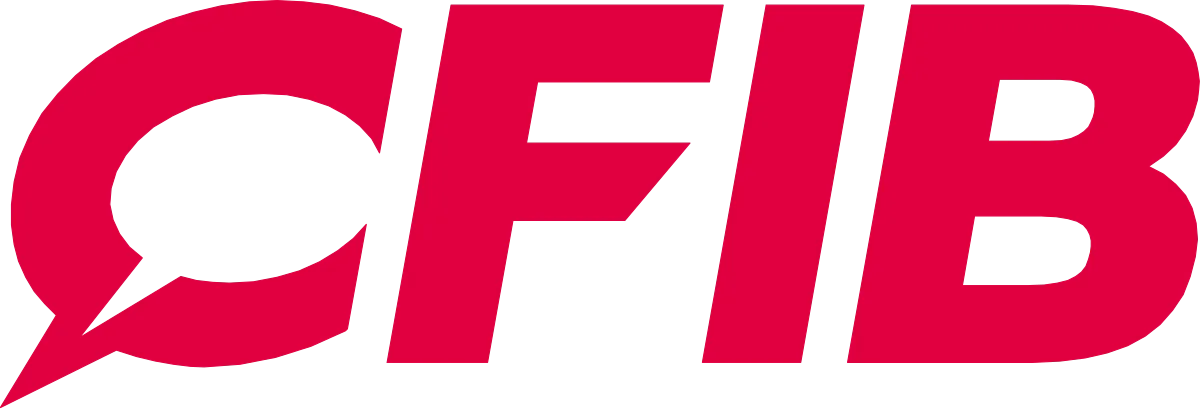 CFIB logo with speech bubble in red on black background.