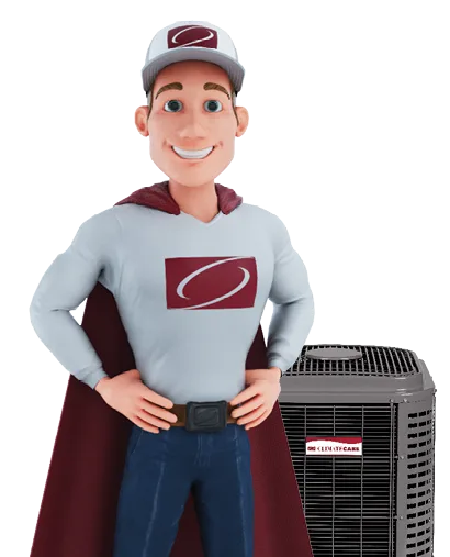 A cartoon character next to an air conditioning unit.