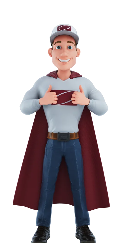 A cartoon character giving a thumbs-up in a cape.