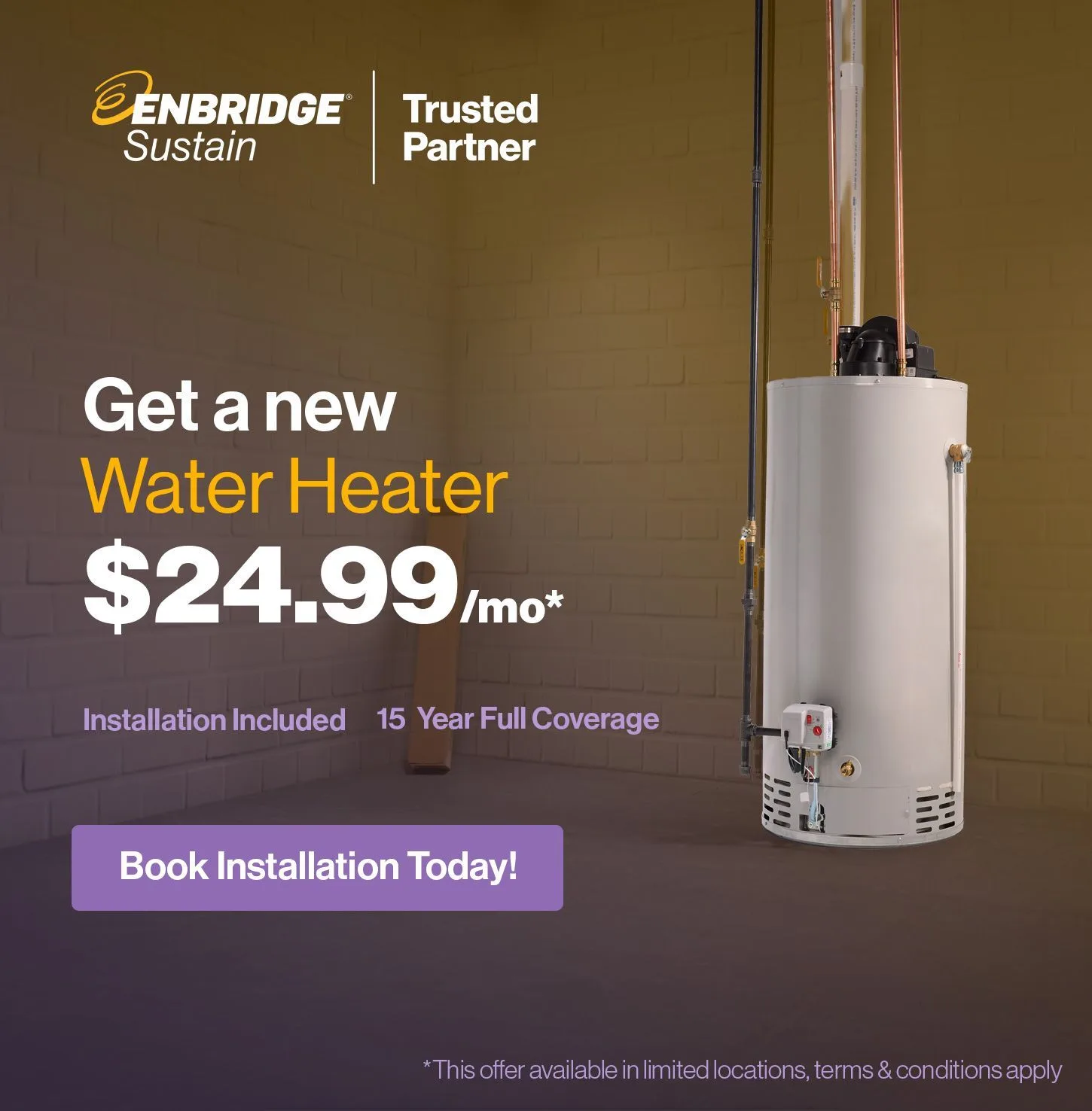 Promotional graphic for water heater installation service
