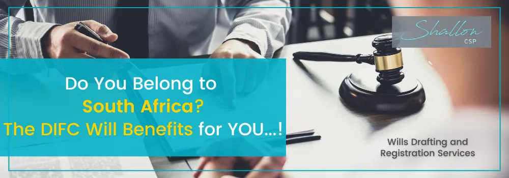 Promotional banner about DIFC Will Benefits for South Africans.