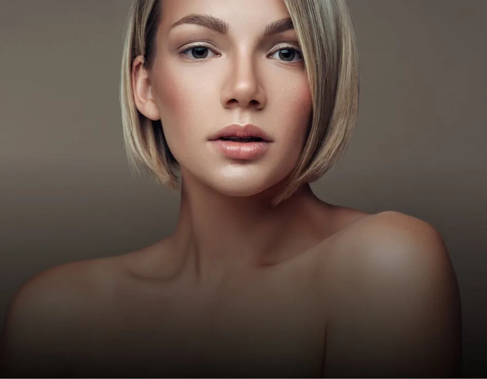 A young woman with blonde hair and natural makeup.