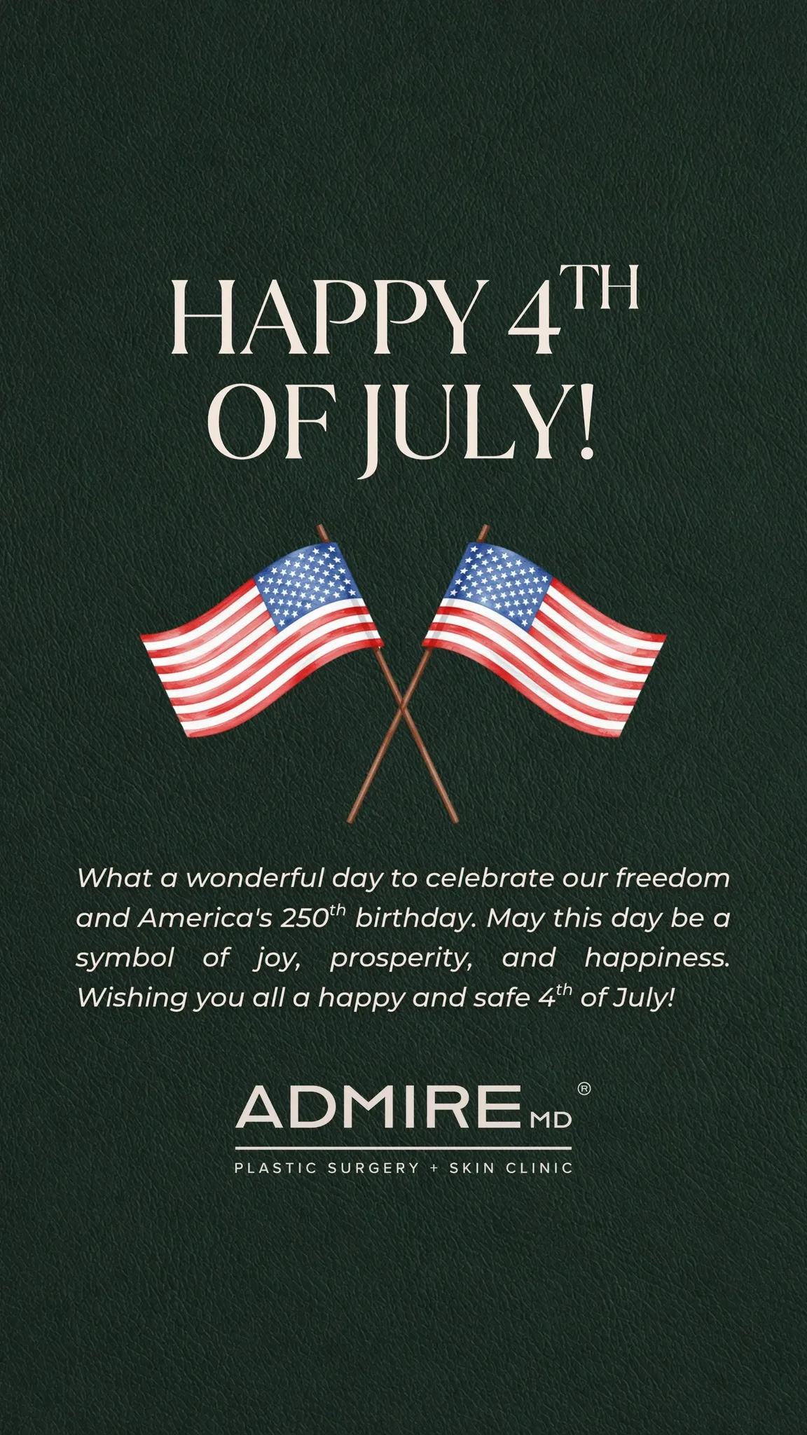 Graphic celebrating Independence Day with American flags.