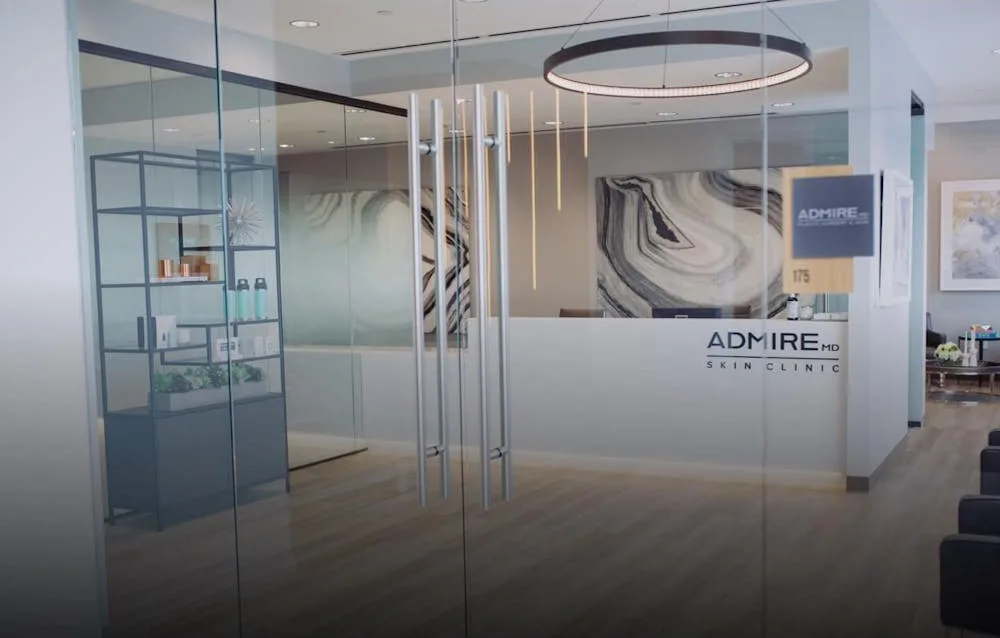 A modern reception area of AdmireMD Skin Clinic.