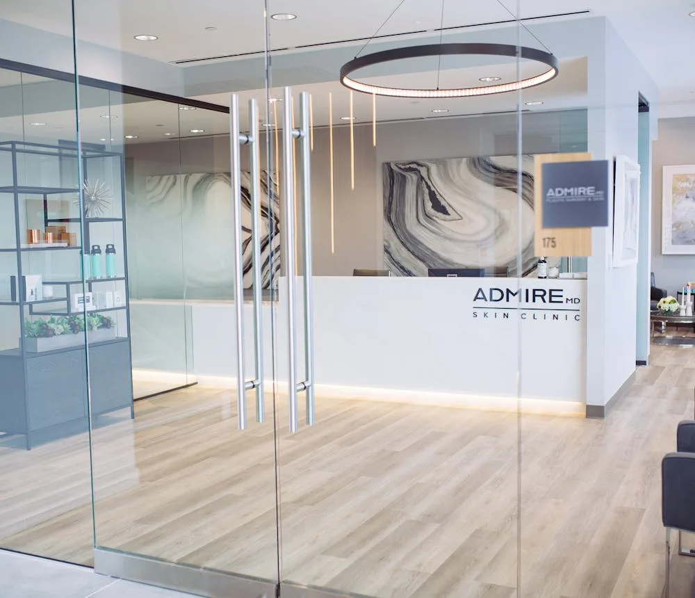 Reception area of AdmireMD Plastic Surgery + Skin Clinic.