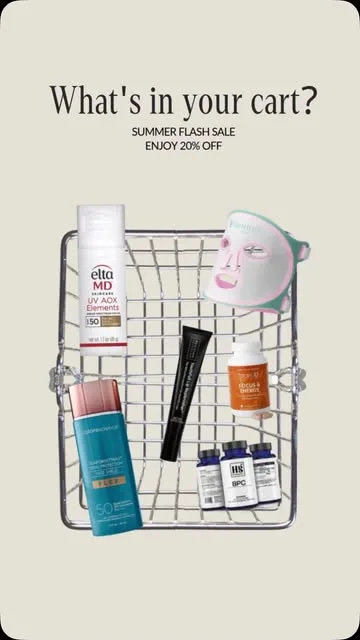 Graphic showcasing skincare products on sale in a shopping cart.
