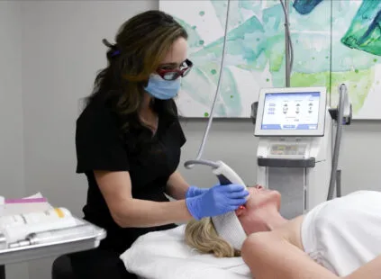 Aesthetic treatment session at a medspa with a client.