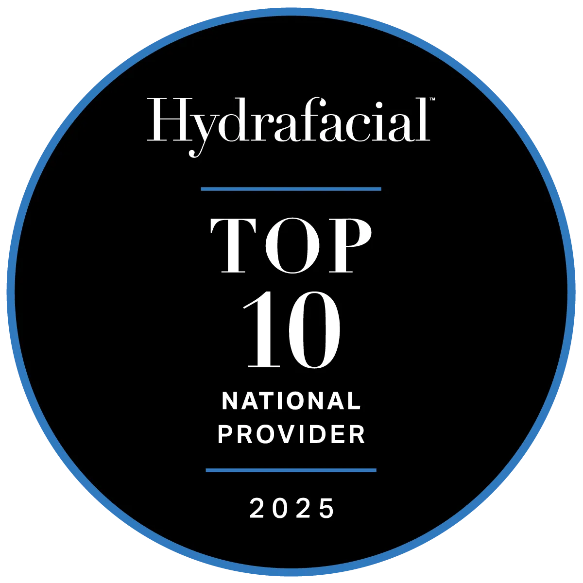 Top 10 National Provider badge for Hydrafacial 2025