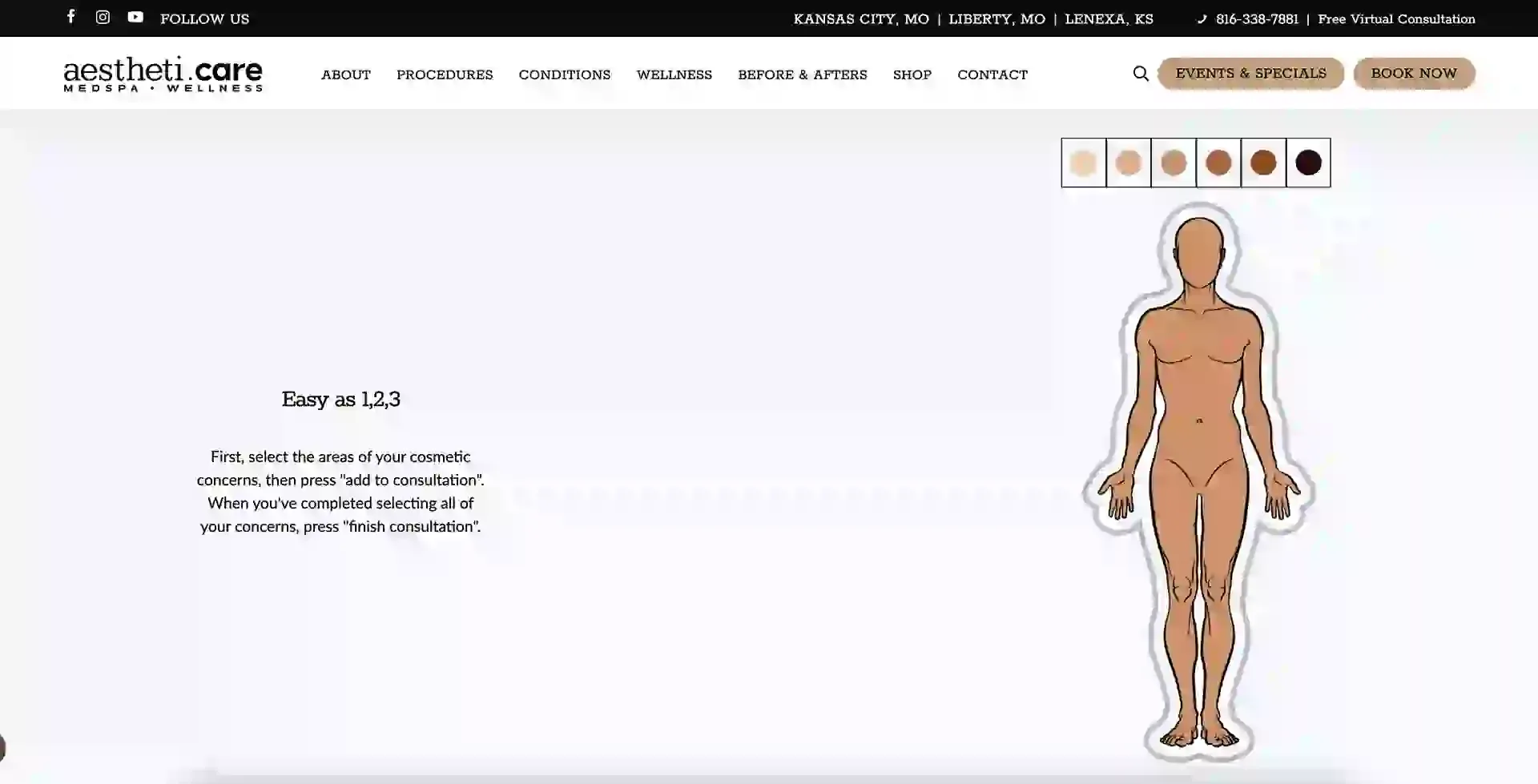 Aesthetic treatments overview on AesthetiCare Medspa's website.