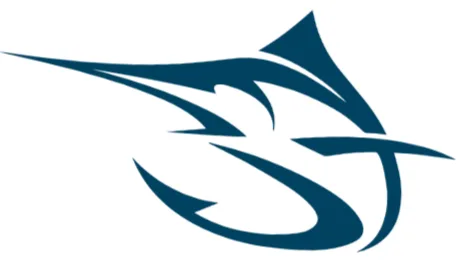 Stylized marlin fish logo in blue