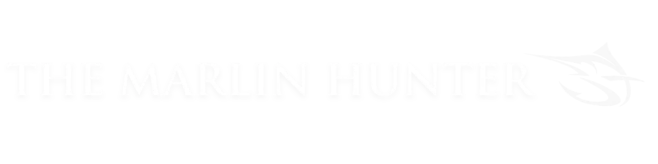 Logo for The Marlin Hunter featuring text and a marlin graphic.