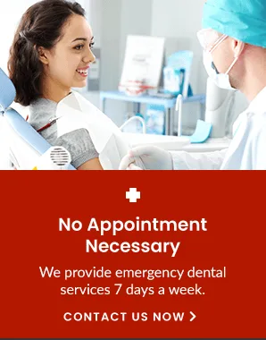 Promotional graphic for emergency dental services.