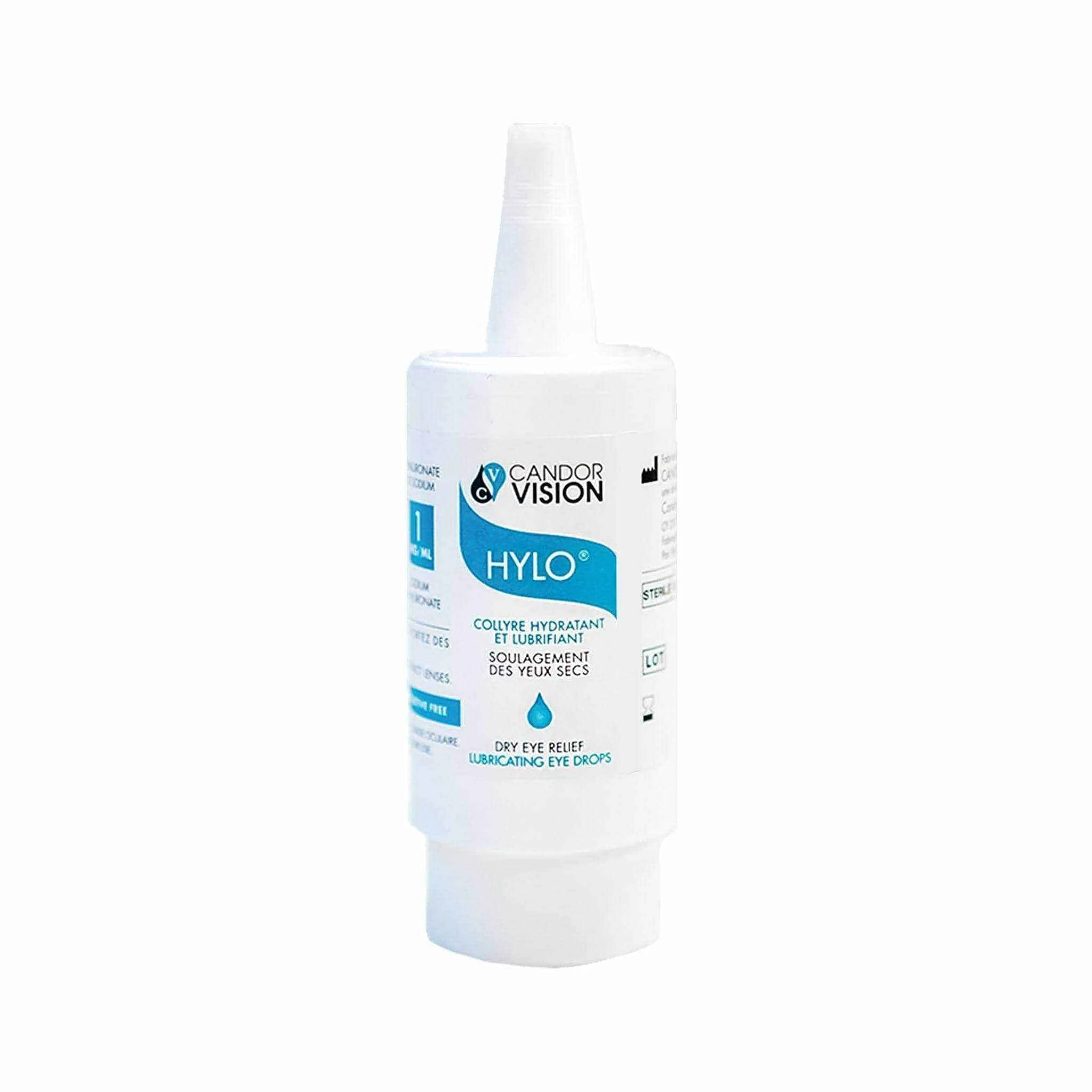 Bottle of Hylo lubricating eye drops for dry eyes.