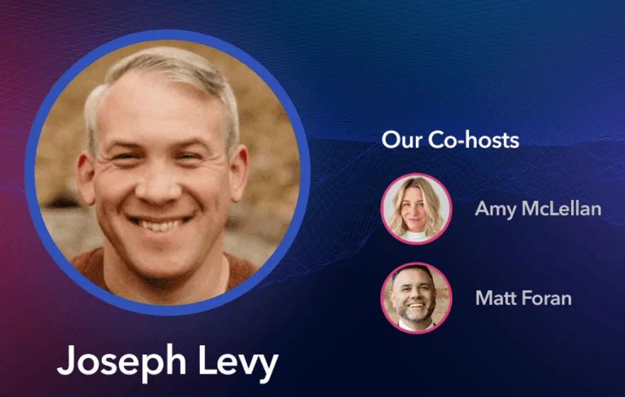 Graphic with co-hosts' images and names for a podcast.