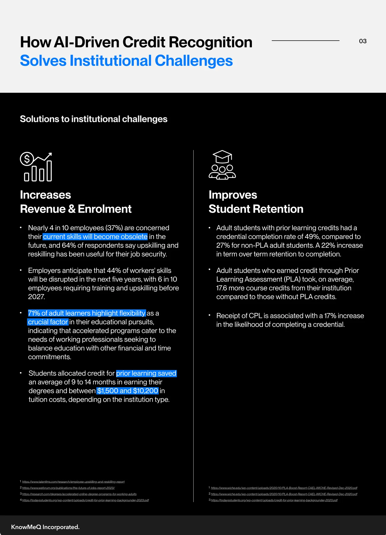 Screenshot of AI credit recognition solutions for institutions