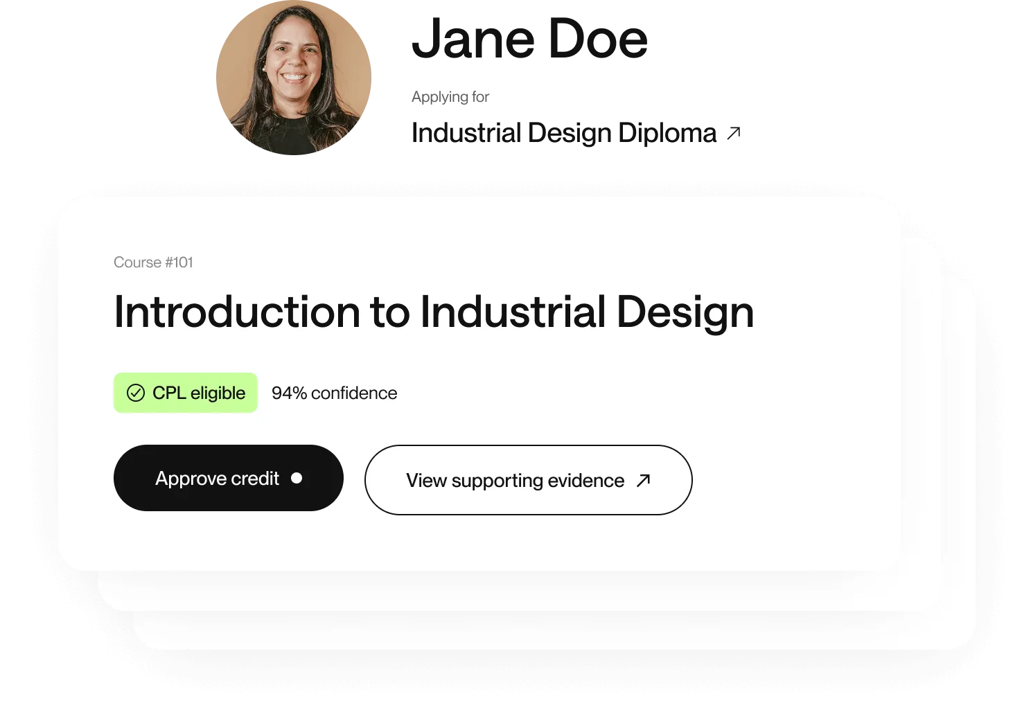 User interface displaying a course overview for industrial design.