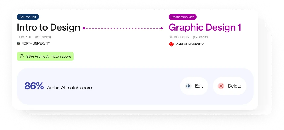 User interface showing course transition data.