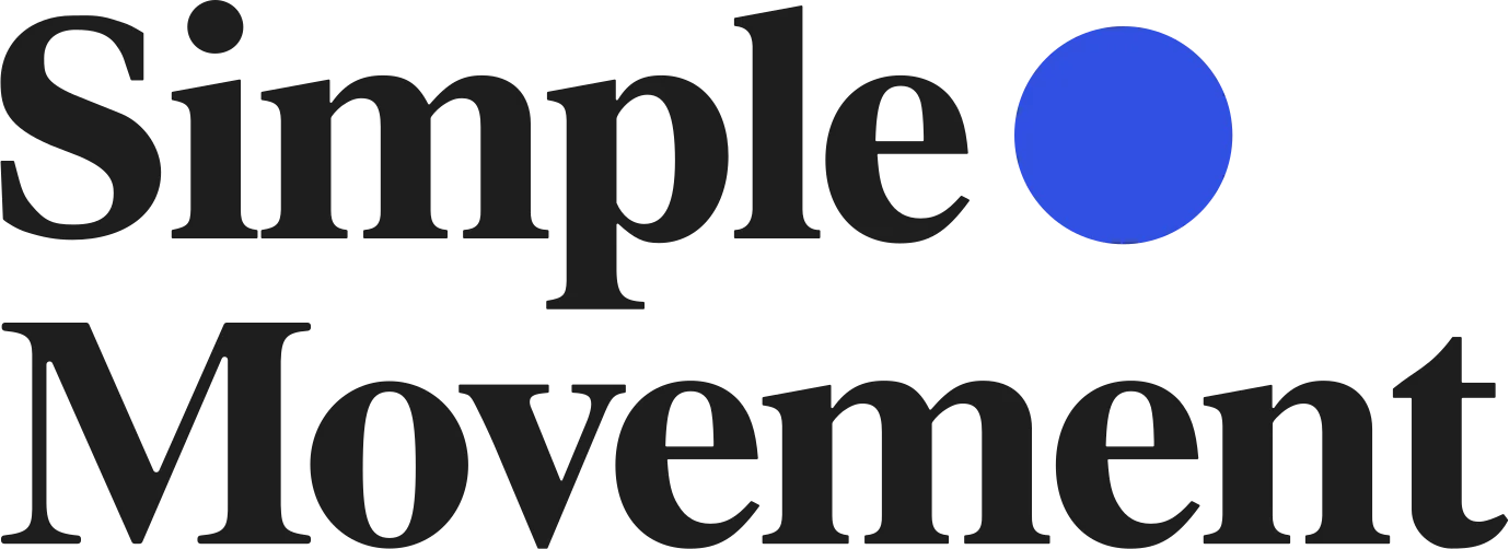 Logo of Simple Movement with text and blue circle.