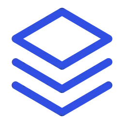 Minimalist blue logo with stacked geometric layers.