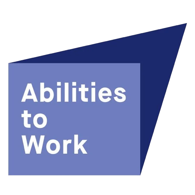 Logo with the words 'Abilities to Work' in blue.