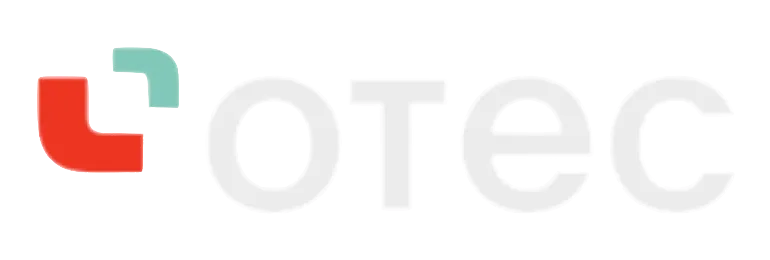 Logo of OTEC with bold modern font and a colored symbol.