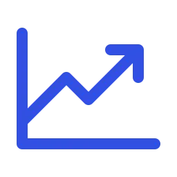 A blue upward trending line graph on a plain background.