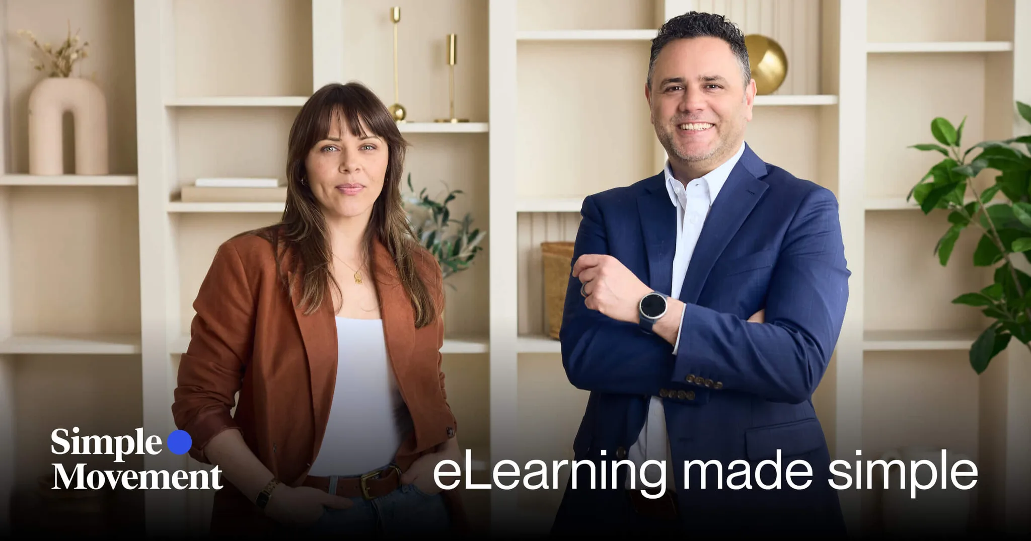 Two professionals in an office setting promoting eLearning services.