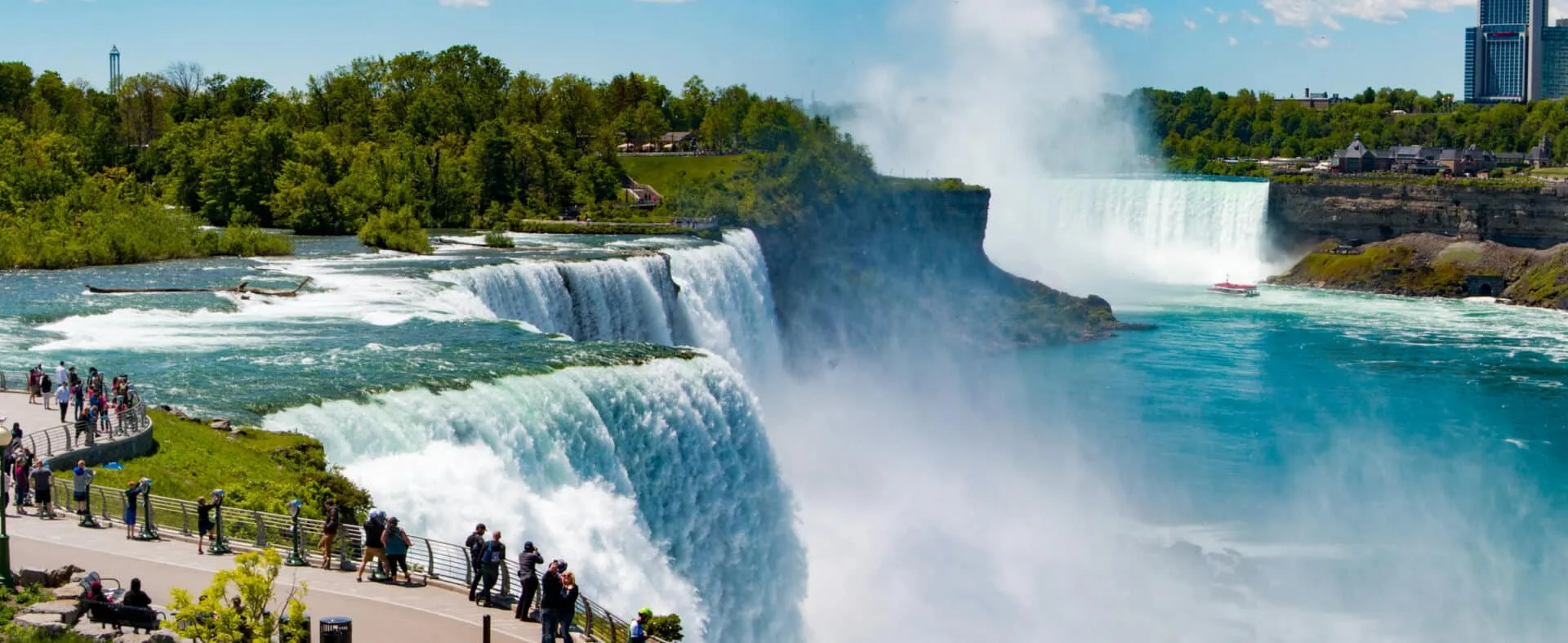 Niagara Falls with visitors enjoying the view.