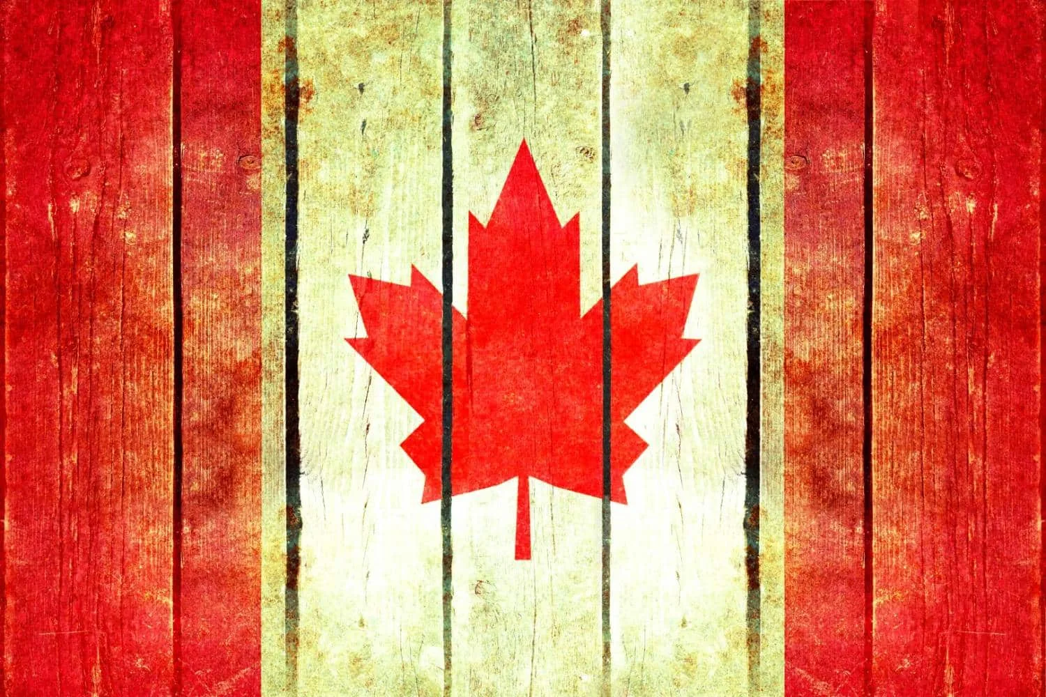 A grunge illustration of the Canadian flag with a maple leaf.