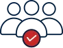 An icon of three people with a checkmark.