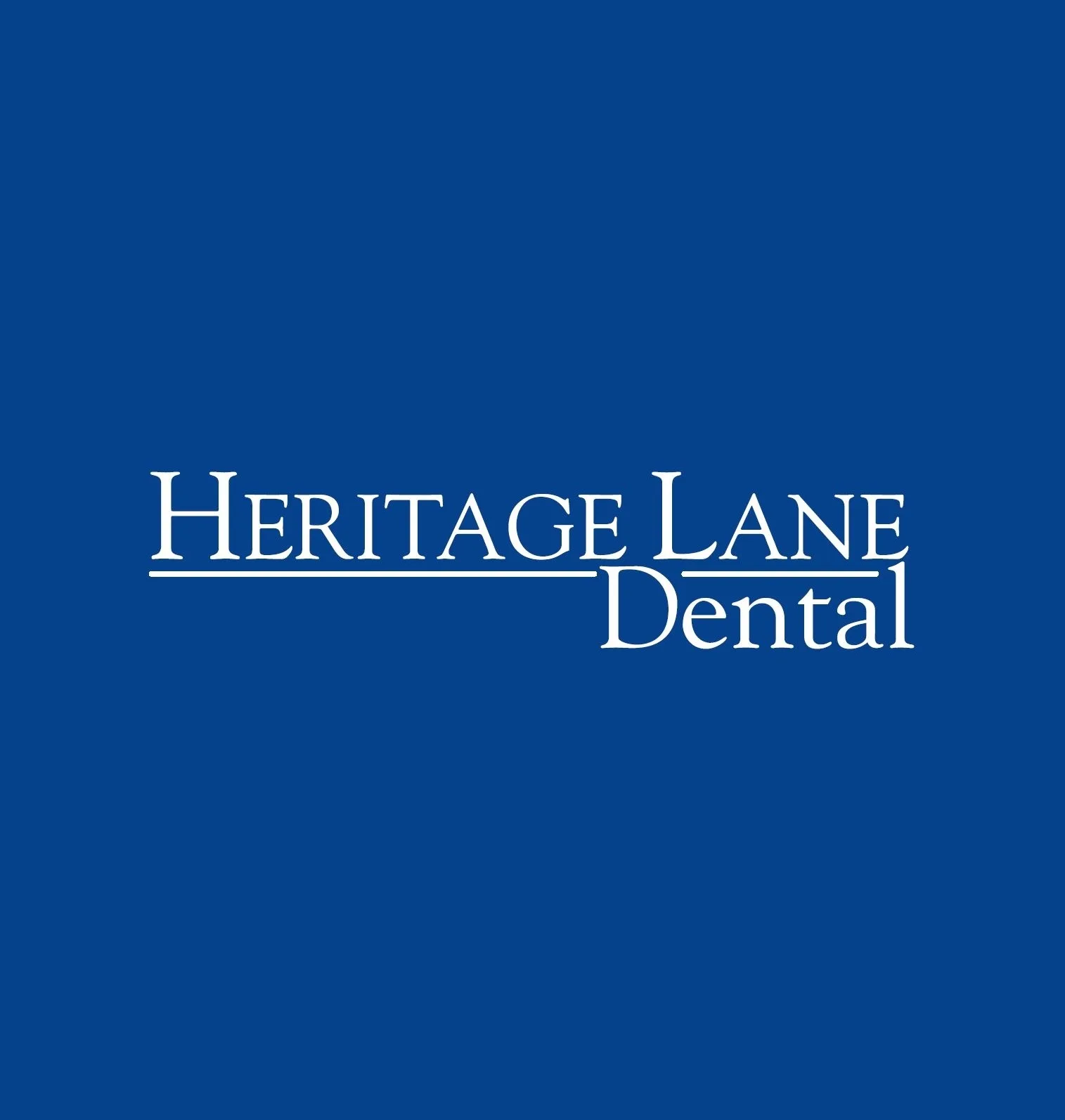 Heritage Lane Dental logo in white on blue background.