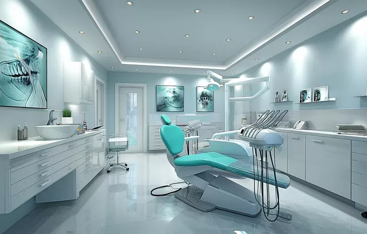 Modern dental clinic interior with advanced equipment.