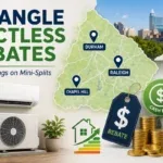 Promotional map showing ductless mini-split rebates in North Carolina.