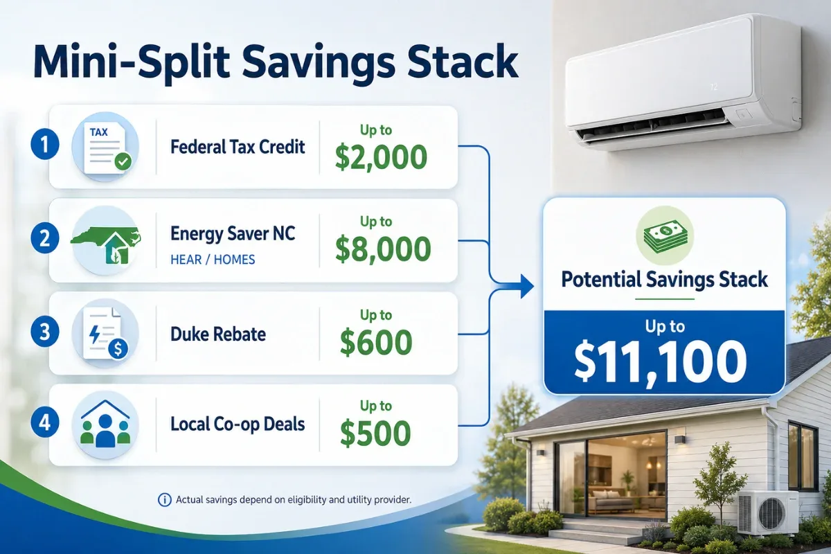 Graphic showing mini-split system savings breakdown