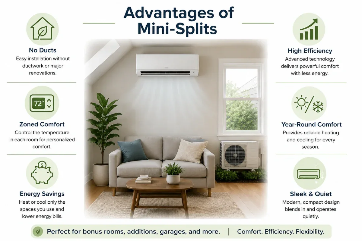 Graphic detailing advantages of mini-split HVAC systems
