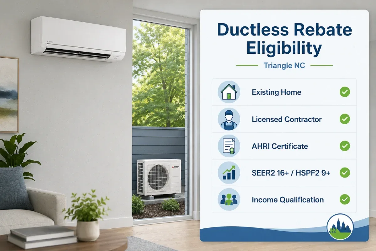 Ductless rebate eligibility information for Triangle, NC.