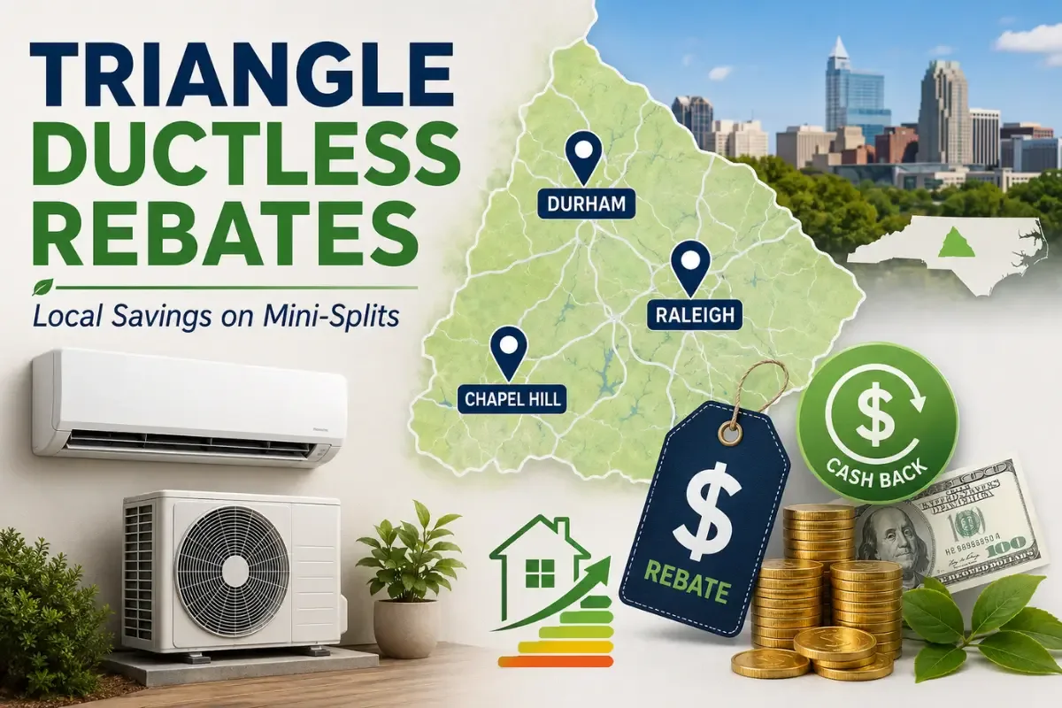 Promotional graphic for Triangle Ductless Rebates on mini-splits.