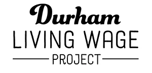 Logo for the Durham Living Wage Project in black and white.