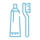 A toothbrush and toothpaste tube illustration in light blue.