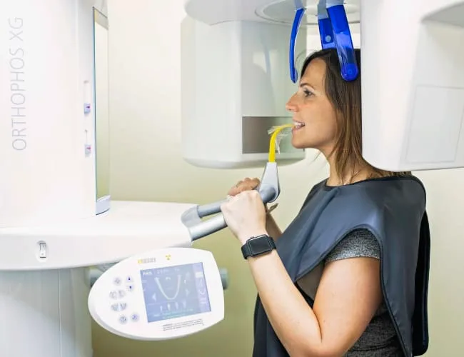 A patient undergoing a dental imaging procedure.