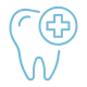 Stylized tooth icon with a plus sign for dental care.
