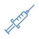 A simple blue syringe illustration on a black background.