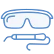 Illustration of dental glasses and a dental tool.