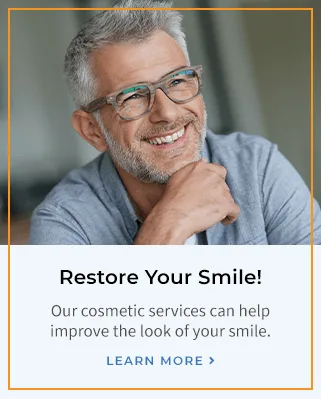 Promotional graphic for cosmetic dental services.