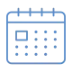 A blue calendar icon with a square date box.