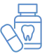 An icon of a tooth and a pill bottle in blue.