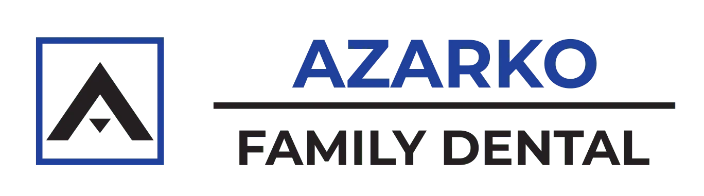 Azarko Family Dental logo with geometric 'A' design.
