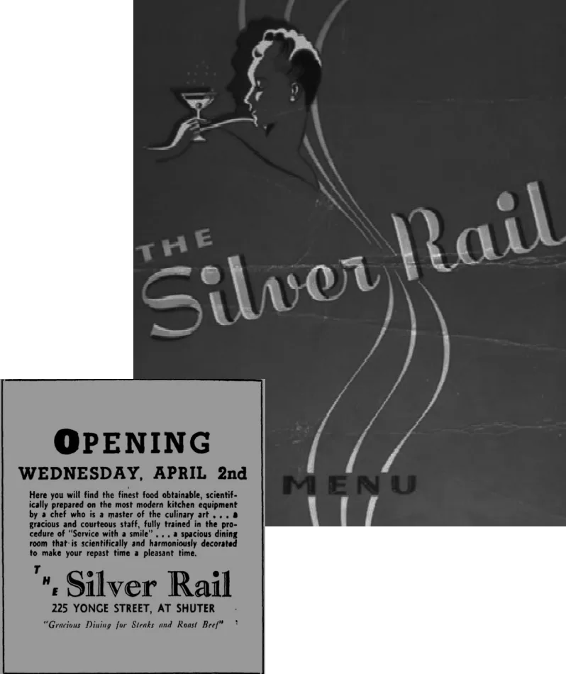 A vintage restaurant menu for The Silver Rail.